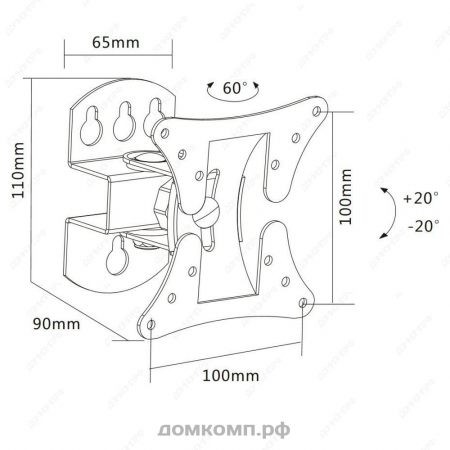 Кронштейн для ТВ Ultramounts UM 857 (VESA 50/75/100, поворот 30°, наклон 20°, до 30 кг) недорого. домкомп.рф